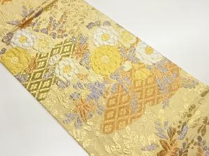 ふくれ織雲取りに花菱・草花模様織出し袋帯